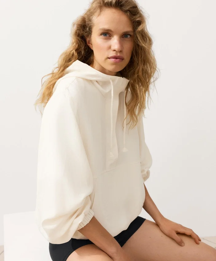 Half-Zip Sweatshirt with Front Pocket, Lyocell and 24% Linen Blend Half-Zip Sweatshirt with Front Pocket, Lyocell and 24% Linen Blend