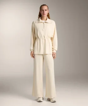 half zip sweatshirt with soft touch modal 2 1 280x339 - Side Rib Straight-Leg Trousers with Soft-Touch Modal