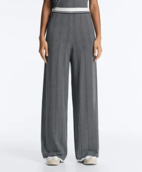 Herringbone Knit Straight-Leg Trousers