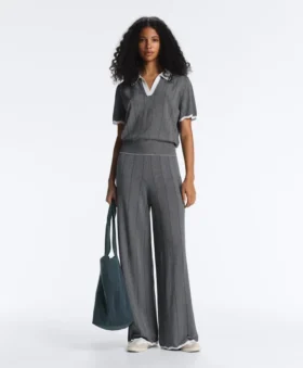 Herringbone Knit Straight-Leg Trousers