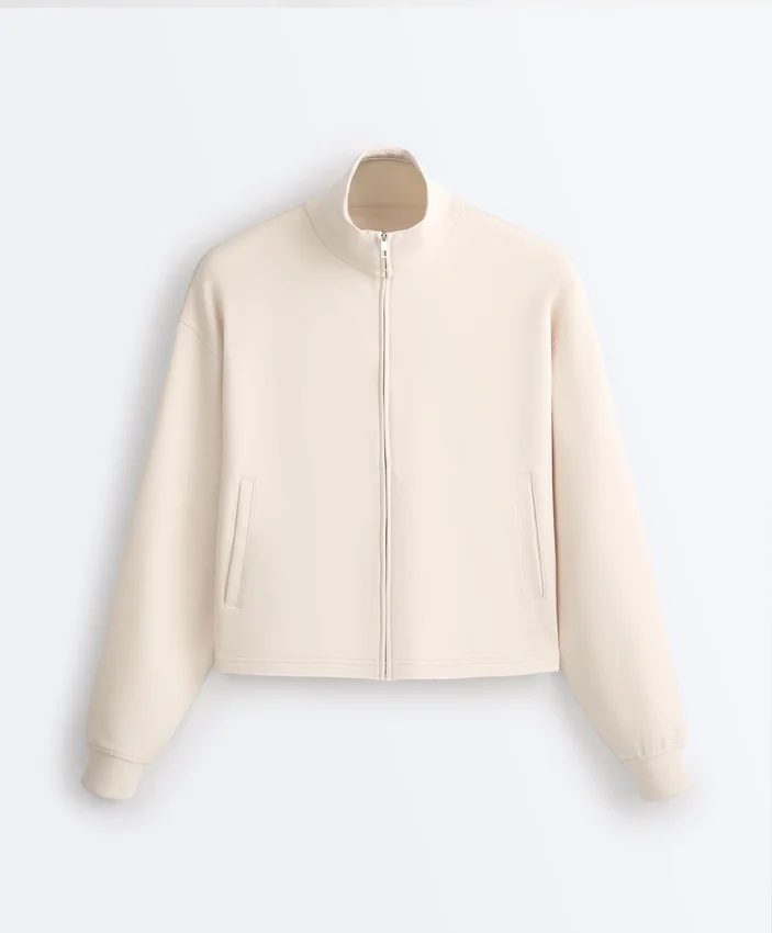 High Collar Pique Jacket with Cotton High Collar Pique Jacket with Cotton