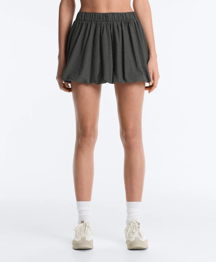 High Rise Compressive Check Balloon Mini Skirt High Rise Compressive Check Balloon Mini Skirt