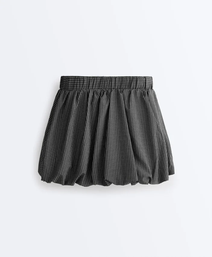 High Rise Compressive Check Balloon Mini Skirt High Rise Compressive Check Balloon Mini Skirt