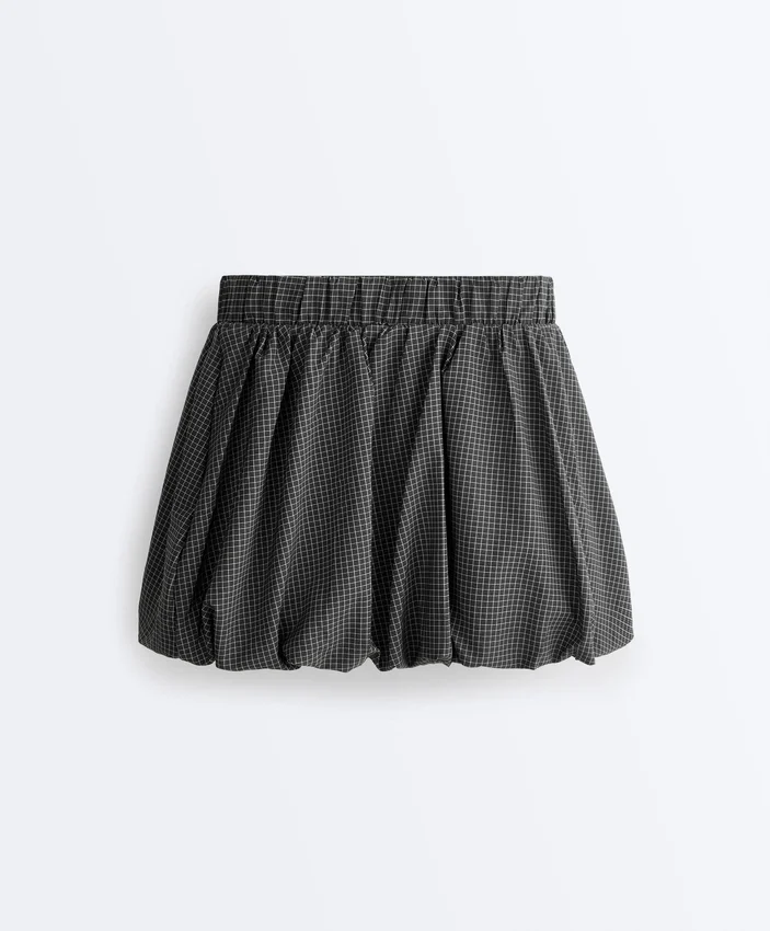 High Rise Compressive Check Balloon Mini Skirt High Rise Compressive Check Balloon Mini Skirt