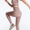High-Rise Compressive Core-Control Ankle-Length Leggings with Contrast Details High-Rise Compressive Core-Control Ankle-Length Leggings with Contrast Details
