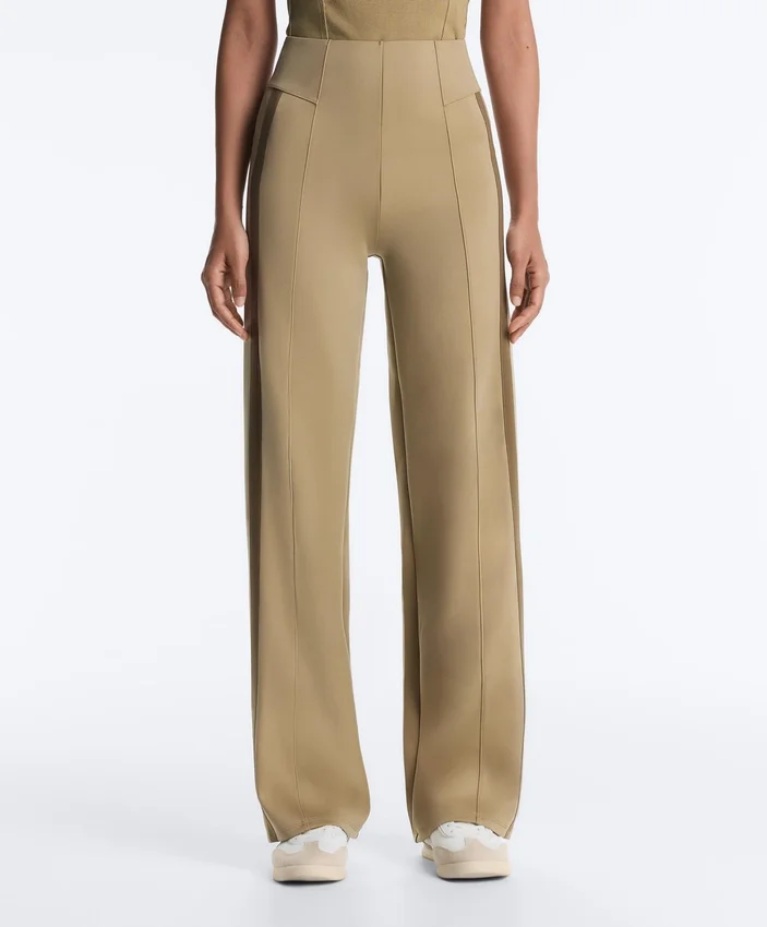 High Rise Neoprene-Effect Straight-Leg Trousers with Piping High Rise Neoprene-Effect Straight-Leg Trousers with Piping