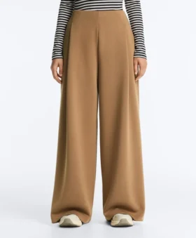 High Rise Twill Wide-Leg Trousers with Pleats