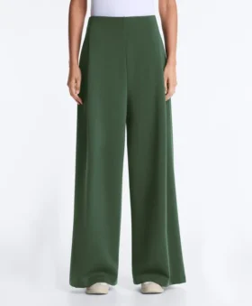 High Rise Twill Wide-Leg Trousers with Pleats