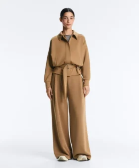 High Rise Twill Wide-Leg Trousers with Pleats