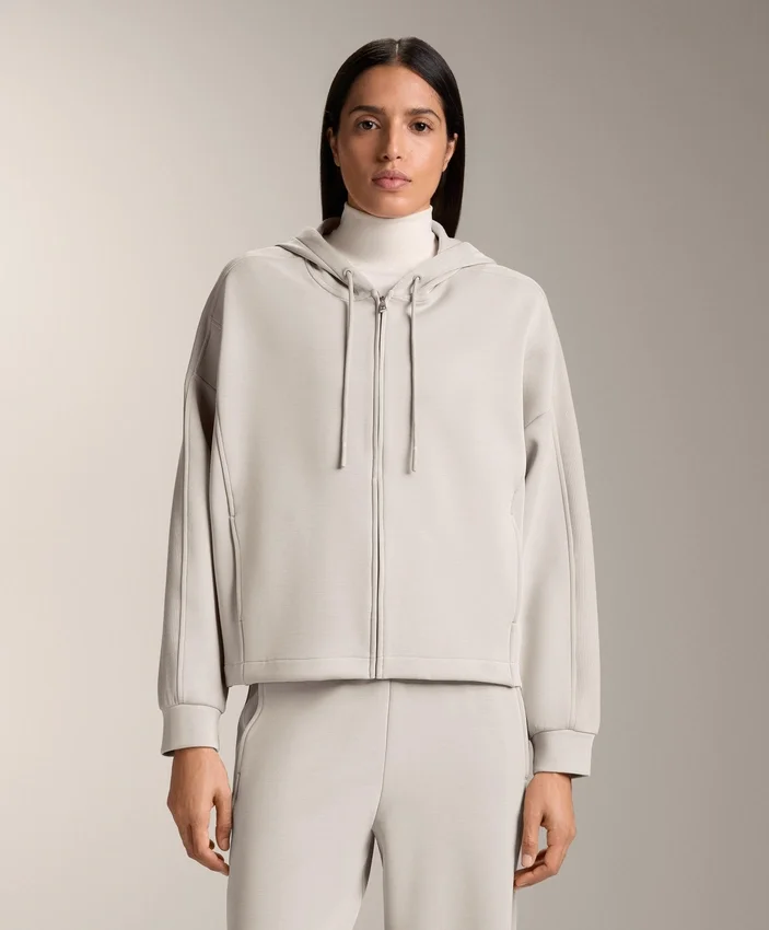 Hooded Jacket with Rib Details with Brushed Modal Hooded Jacket with Rib Details with Brushed Modal