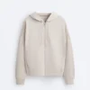 Hooded Jacket with Rib Details with Brushed Modal Hooded Jacket with Rib Details with Brushed Modal