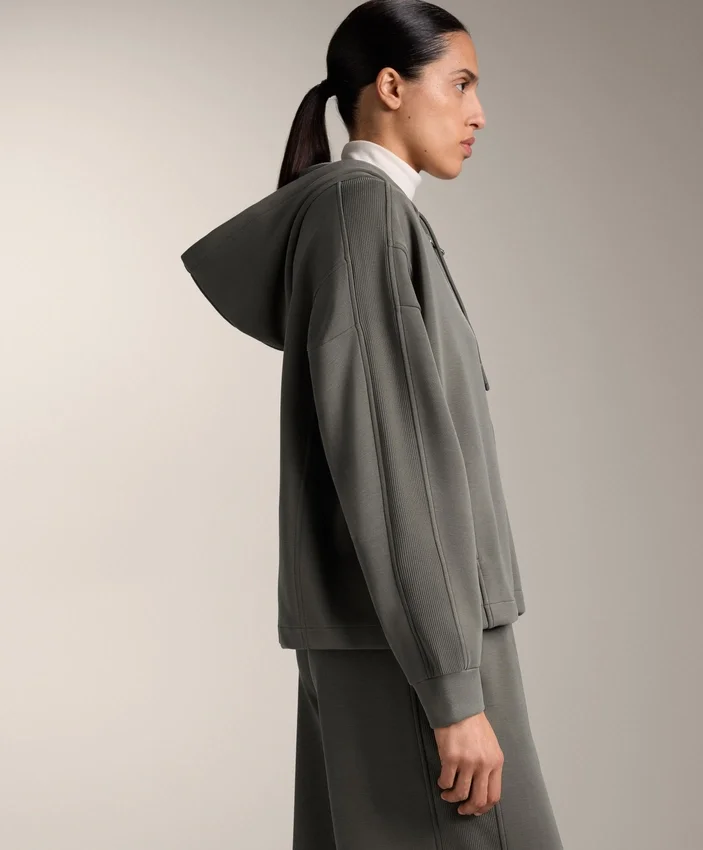 Hooded Jacket with Rib Details with Brushed Modal Hooded Jacket with Rib Details with Brushed Modal