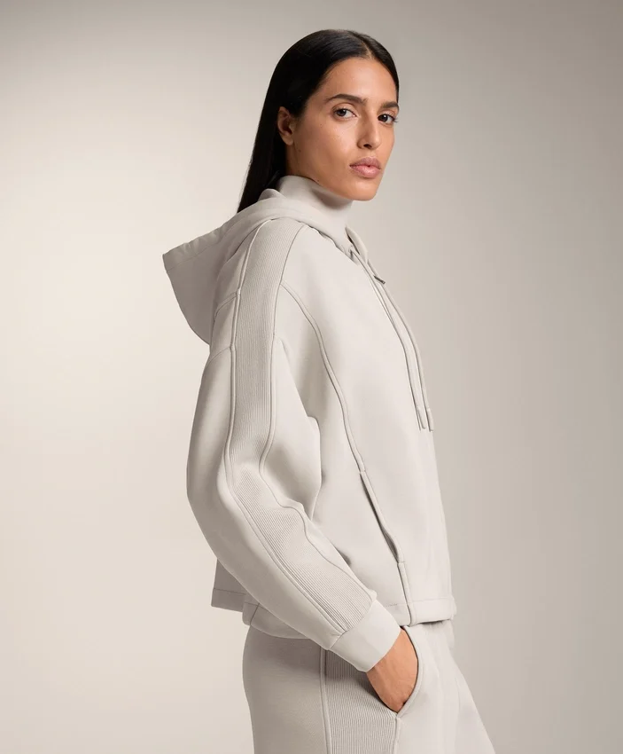 Hooded Jacket with Rib Details with Brushed Modal Hooded Jacket with Rib Details with Brushed Modal