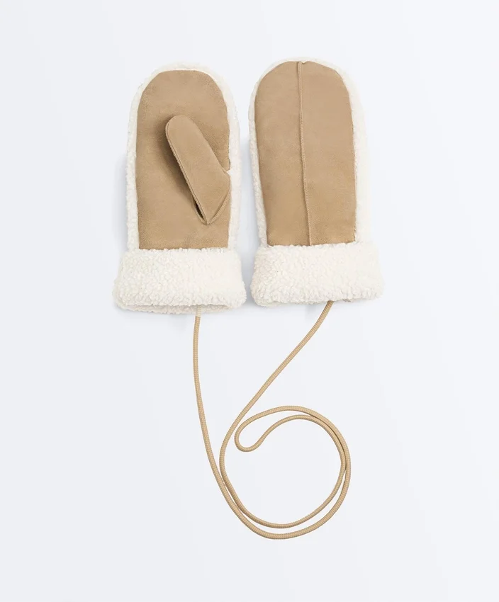 Leather Mitten with Faux Shearling Leather Mitten with Faux Shearling