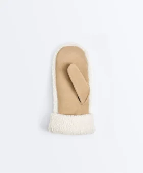 Leather Mitten with Faux Shearling