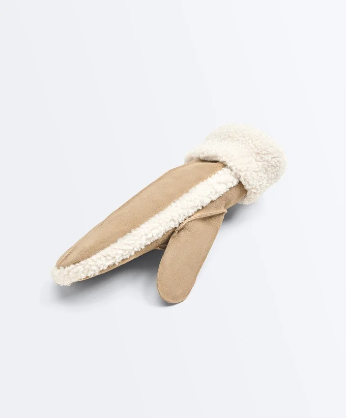 Leather Mitten with Faux Shearling Leather Mitten with Faux Shearling