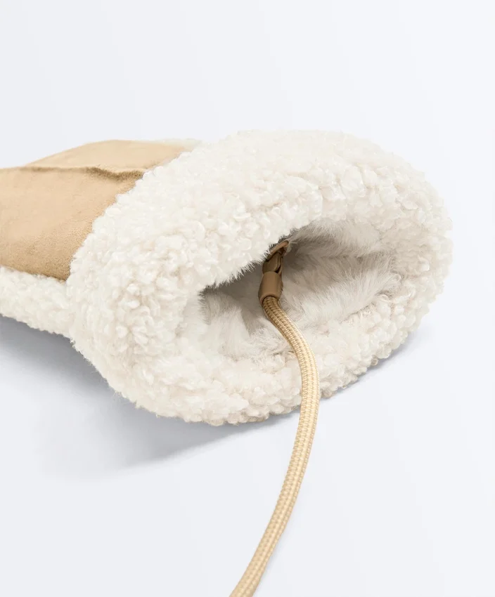 Leather Mitten with Faux Shearling Leather Mitten with Faux Shearling