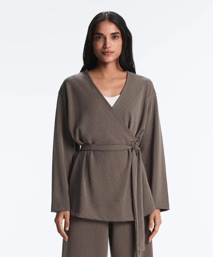 Long Asymmetric Stripe Jacket with Modal Long Asymmetric Stripe Jacket with Modal