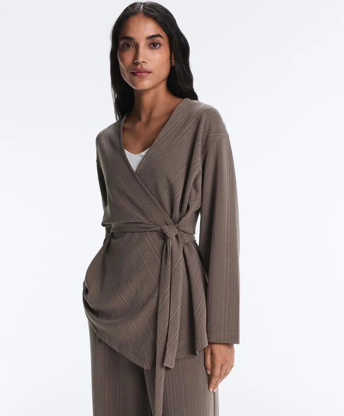 Long Asymmetric Stripe Jacket with Modal Long Asymmetric Stripe Jacket with Modal