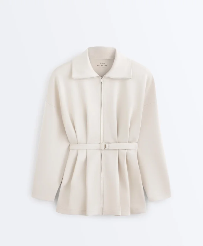 Long Cotton Piqué Belted Jacket Long Cotton Piqué Belted Jacket