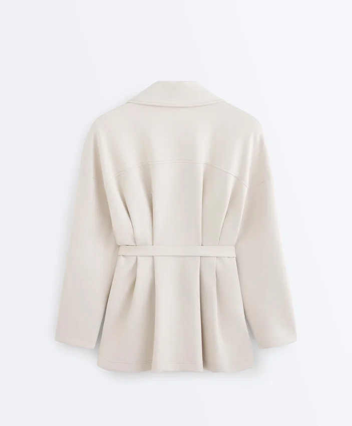 Long Cotton Piqué Belted Jacket Long Cotton Piqué Belted Jacket