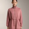 Long Jacket with Adjustable Waist and Striped Texture Long Jacket with Adjustable Waist and Striped Texture