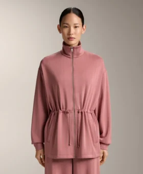 Long Jacket with Adjustable Waist and Striped Texture