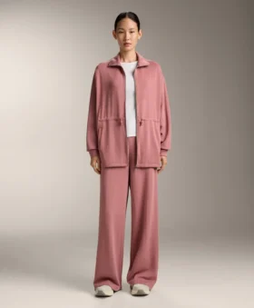 Long Jacket with Adjustable Waist and Striped Texture