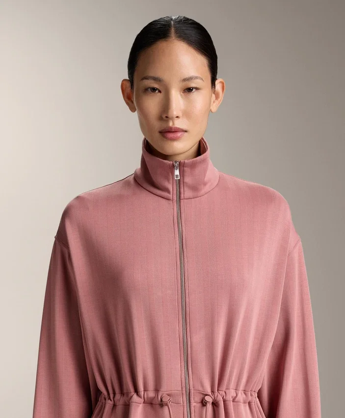 Long Jacket with Adjustable Waist and Striped Texture Long Jacket with Adjustable Waist and Striped Texture