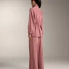 Long Jacket with Adjustable Waist and Striped Texture Long Jacket with Adjustable Waist and Striped Texture