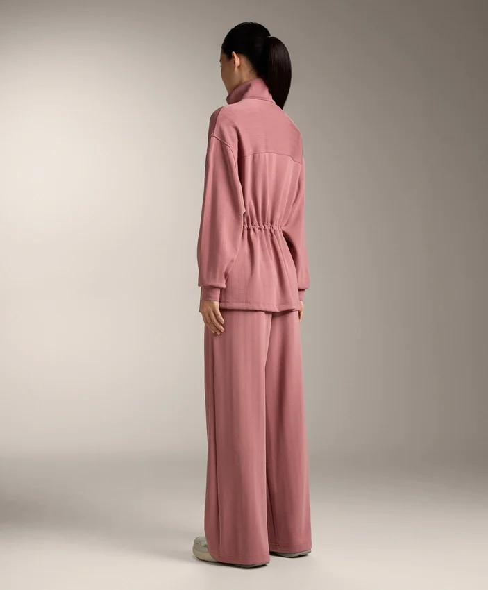 Long Jacket with Adjustable Waist and Striped Texture Long Jacket with Adjustable Waist and Striped Texture