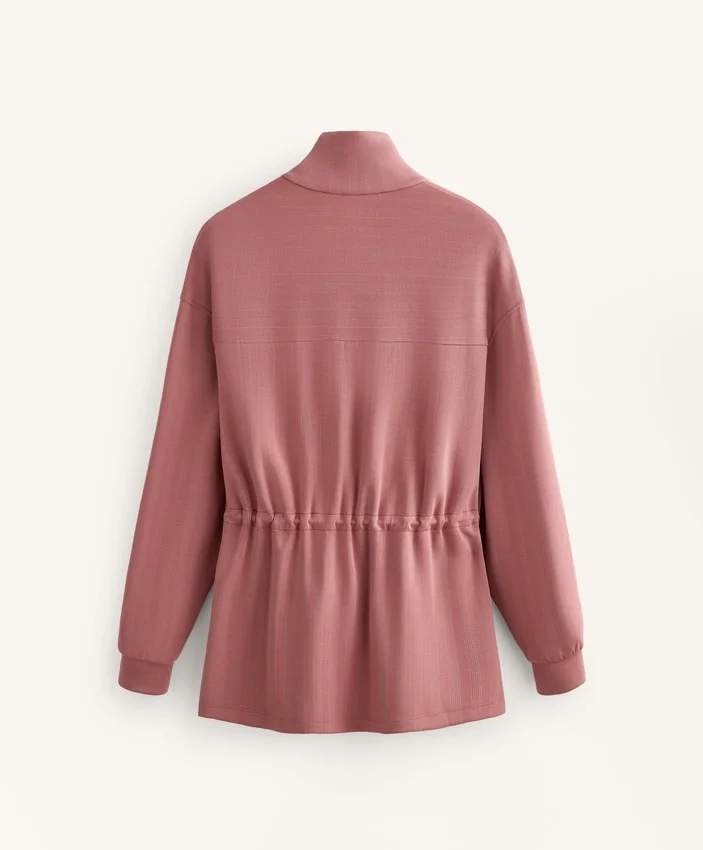 Long Jacket with Adjustable Waist and Striped Texture Long Jacket with Adjustable Waist and Striped Texture
