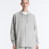 Long Melange Piqué Hooded Jacket Long Melange Piqué Hooded Jacket