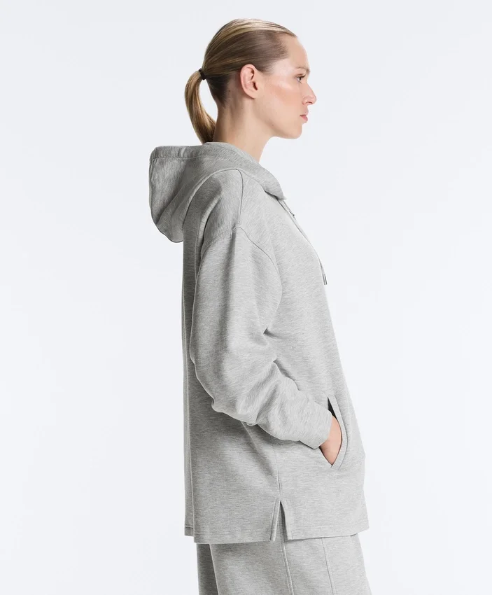 Long Melange Piqué Hooded Jacket Long Melange Piqué Hooded Jacket
