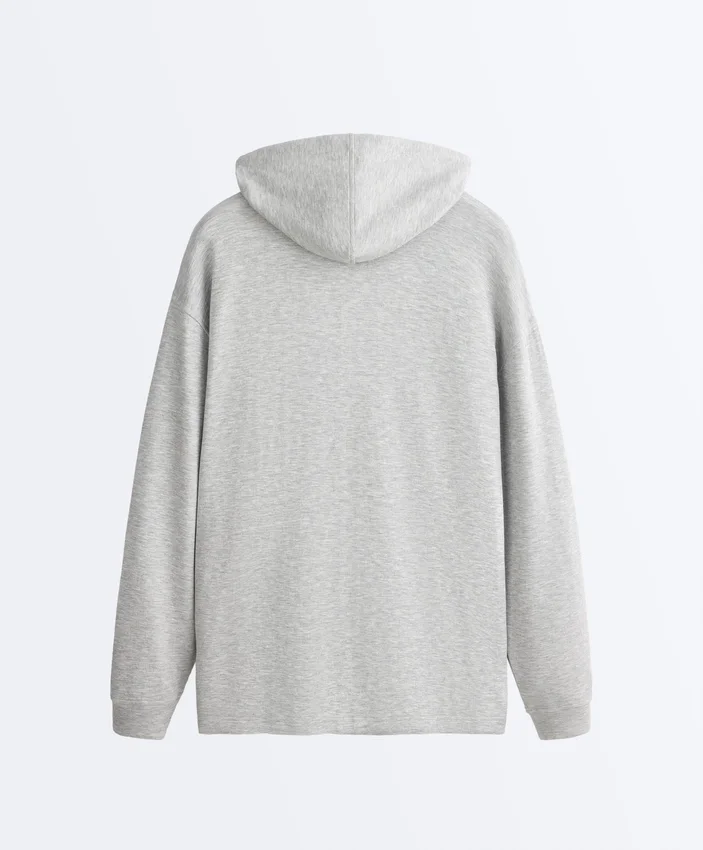 Long Melange Piqué Hooded Jacket Long Melange Piqué Hooded Jacket