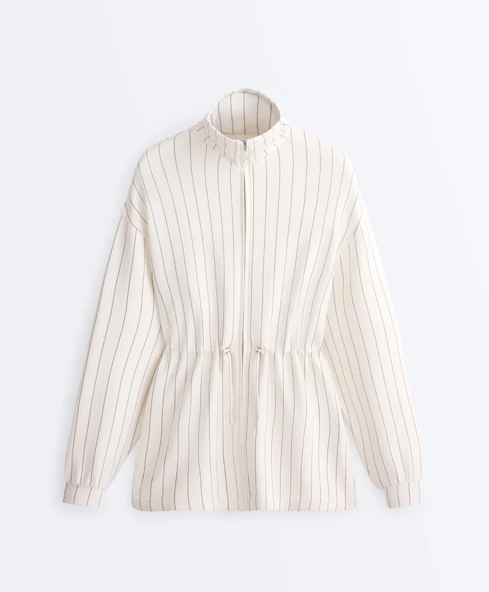 Long Pinstripe Jacket with Adjustable Waist and Soft-Touch Modal Long Pinstripe Jacket with Adjustable Waist and Soft-Touch Modal