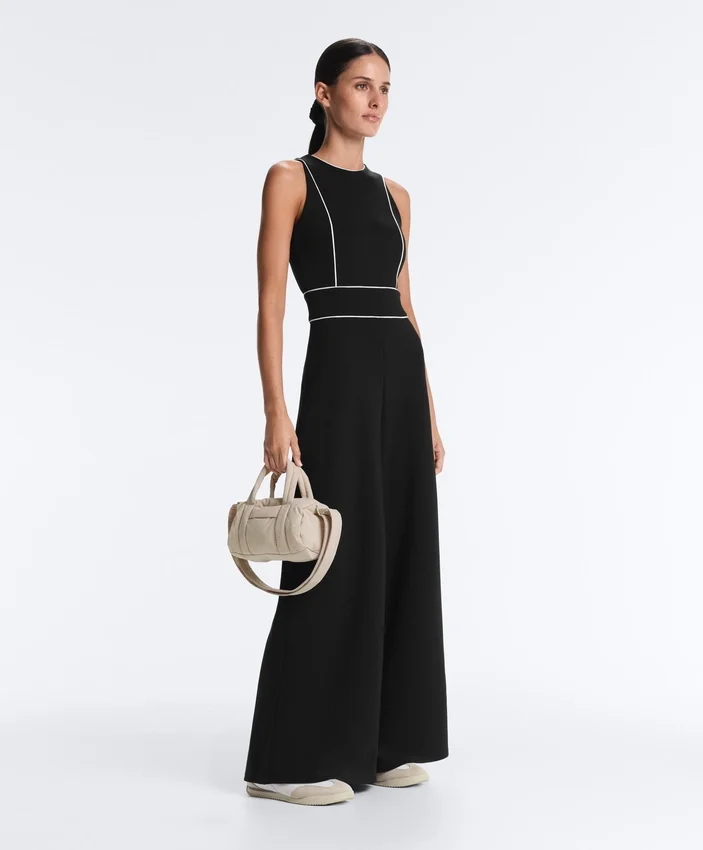 Long Piping Piqué Jumpsuit with Cotton Long Piping Piqué Jumpsuit with Cotton