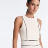 Long Piping Piqué Jumpsuit with Cotton Long Piping Piqué Jumpsuit with Cotton