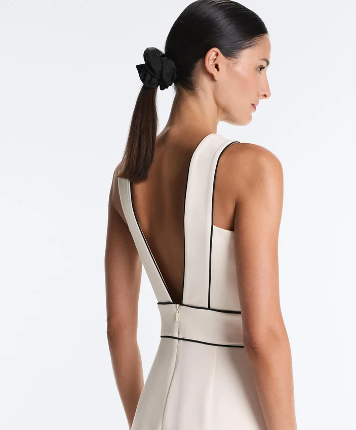 Long Piping Piqué Jumpsuit with Cotton Long Piping Piqué Jumpsuit with Cotton