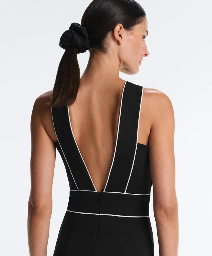 Long Piping Piqué Jumpsuit with Cotton Long Piping Piqué Jumpsuit with Cotton