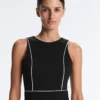 Long Piping Piqué Jumpsuit with Cotton Long Piping Piqué Jumpsuit with Cotton