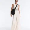 Long Piping Piqué Jumpsuit with Cotton Long Piping Piqué Jumpsuit with Cotton