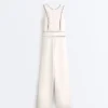 Long Piping Piqué Jumpsuit with Cotton Long Piping Piqué Jumpsuit with Cotton