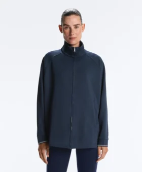 Long Piqué Jacket with Contrast Cotton Piping