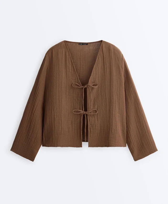 Long-Sleeved Shirt with Ties 100% Cotton Long-Sleeved Shirt with Ties 100% Cotton