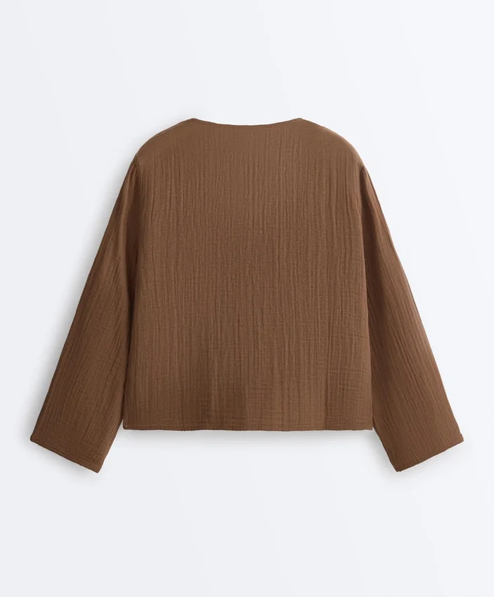 Long-Sleeved Shirt with Ties 100% Cotton Long-Sleeved Shirt with Ties 100% Cotton