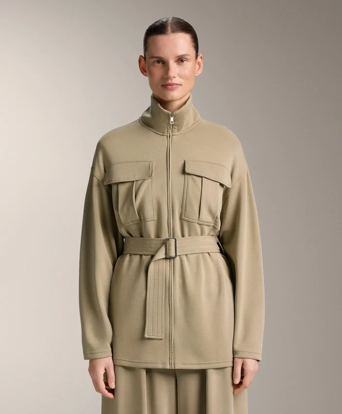 Long Soft-Touch Jacket with Modal and Belt Long Soft-Touch Jacket with Modal and Belt