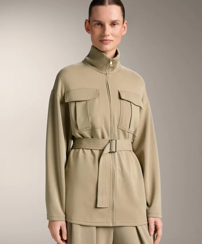 Long Soft-Touch Jacket with Modal and Belt Long Soft-Touch Jacket with Modal and Belt