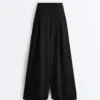 Long Wide-Leg Trousers with Soft Touch Modal and Pleats Long Wide-Leg Trousers with Soft Touch Modal and Pleats
