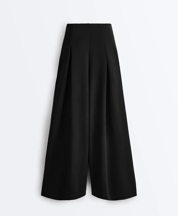 Long Wide-Leg Trousers with Soft Touch Modal and Pleats Long Wide-Leg Trousers with Soft Touch Modal and Pleats